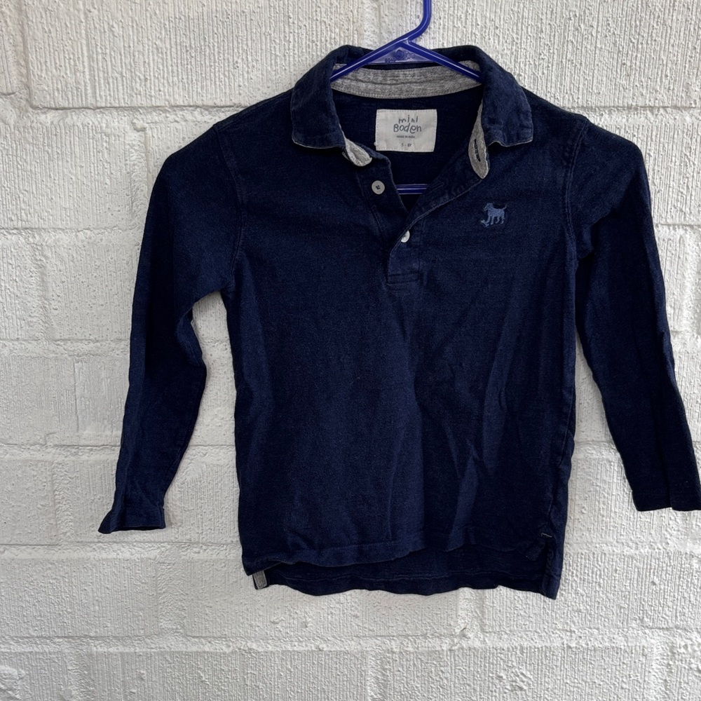 Mini Boden Patched Elbows Dark Blue Kids Polo Shirt sz 5/6